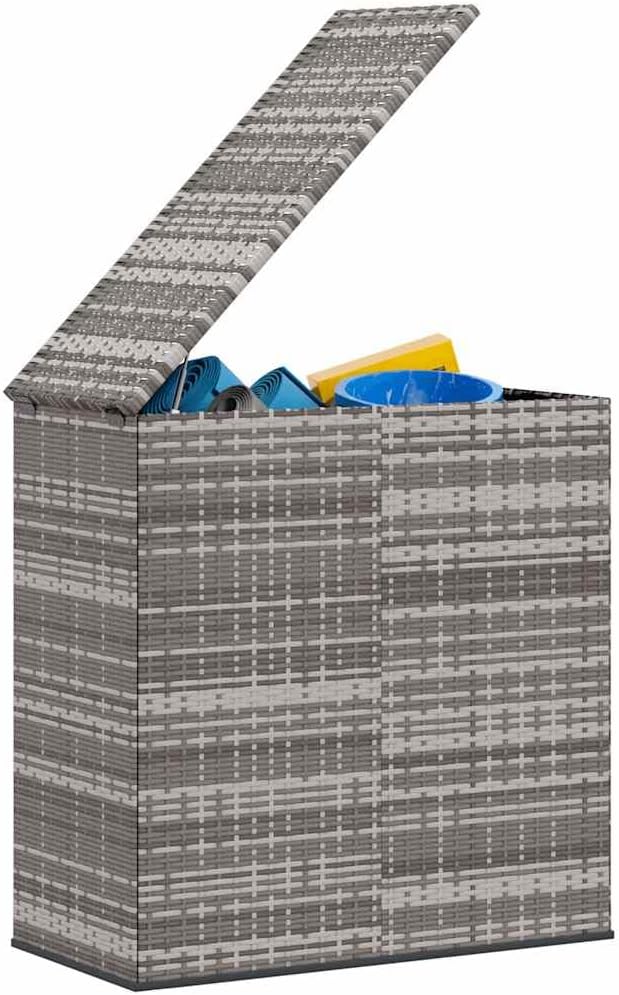 Outdoor Cushion Box Grey PE Rattan 39.4"x19.3"x40.7" Deck Storage Chest Gas-Lift Lid Modern Style Rust-Resistant Frame for Patio Deck Garden