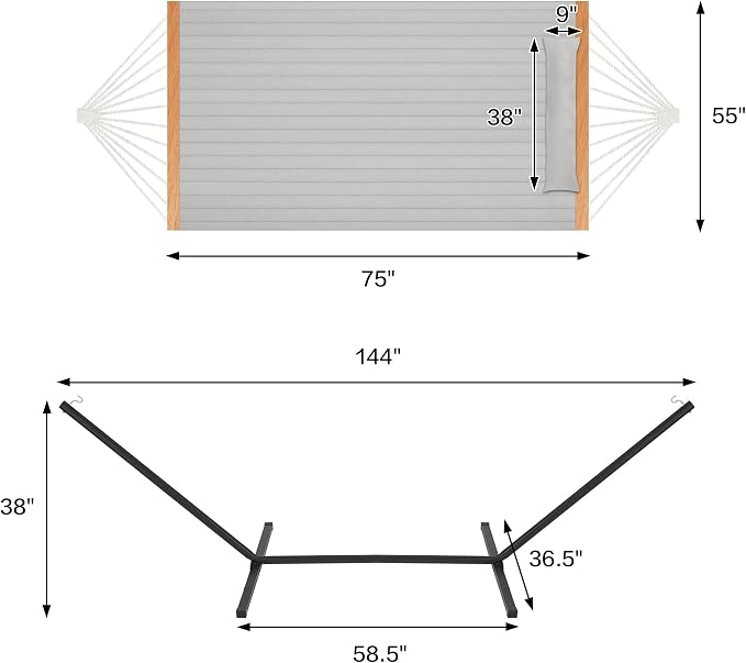 Homgava Two Person Hammock with Stand for Outside Heavy Duty, Outdoor Patio Hammock with Portable Steel Stand, Large Double Hammocks,480lbs Capacity.(Middle Grey)