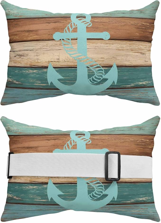 Outdoor Lumbar Cushions with Inserts, Retro Gradient Anchor Farm Wood Grain Waterproof Fluffy Fade Body Pillows, Patio Furniture Pillow for Home Balcony Garden Decor 12x20IN