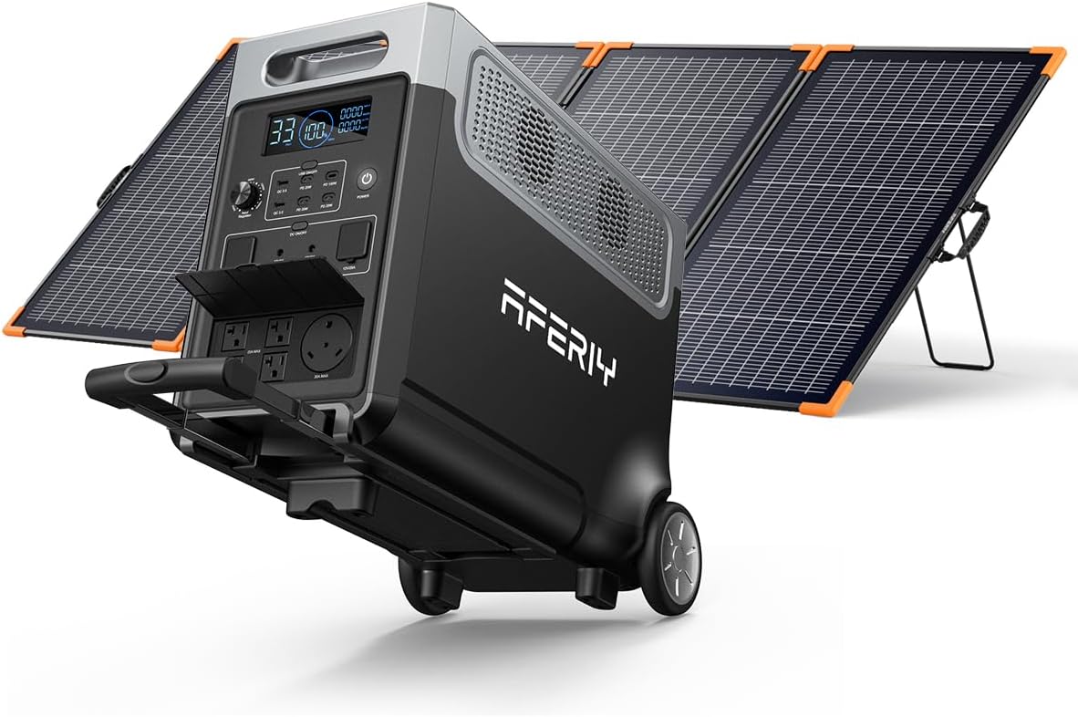 AFERIY Solar Generator 3840Wh Portable Power Station with 400W Bifacial Solar Panel,LEP Battery,AC Output with 120V,3600W Solar Generator for Home Backup,Outdoor Camping,Camping, RV,Emergencies