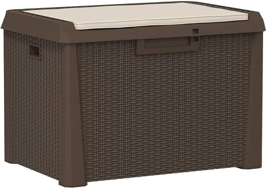 Garden Storage Box 33 Gallon Outdoor Storage Bench with Lid for Patio Cushions and Garden Tools, Brown Polypropylene Textured Deck Box for Terrace and Indoor Use, 28.7 x 28.7 x 19.5 In
