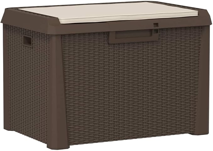 Large Brown Polypropylene Garden Storage Box with 125 Liters Capacity, Outdoor Indoor Storage Solution for Cushions Blankets and Gardening Tools, Durable Weather-Resistant