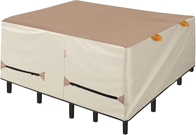 Porch Shield Patio Table Cover - Waterproof Outdoor Dining Table and Chairs Furniture Set Cover Square - 102 x 102 inch, Light Tan & Khaki