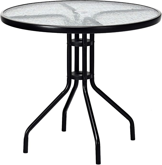 S AFSTAR 5 Pieces Patio Dining Set, 4 Folding Chairs with Table, Portable Wicker Chairs Furniture Set for Outdoor Garden Backyard (4 Chairs w/ 28''H Modern Round Table)