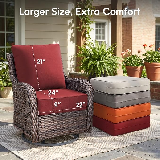 Luxury 22*24*6in Outdoor Patio Cushions, 4 Pieces Red Outdoor Cushion | 6'' Thick Outdoor Cushions, Water-Resistant, Reversible, Removable Cover, for Patio Chairs Sofa Couch Loveseat