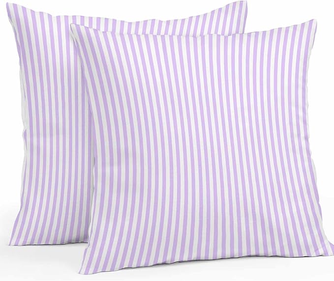Throw Pillow Covers 24x24 Inch Set of 2, Purple White Stripe Waterproof Outdoor Cushion Covers, Modern Minimalist Geometric Striped Decorative Pillowcases for Couch, Sofa, Bed, Garden, Patio
