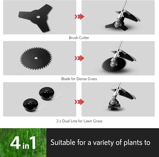 Weed Eater 58CC Weed Wacker 4-in-1 Gas Powered Brush Cutter, Straight Shaft String Trimmer with U-Handle and Trimming Heads for Grass/Heavy Bush/(Red)