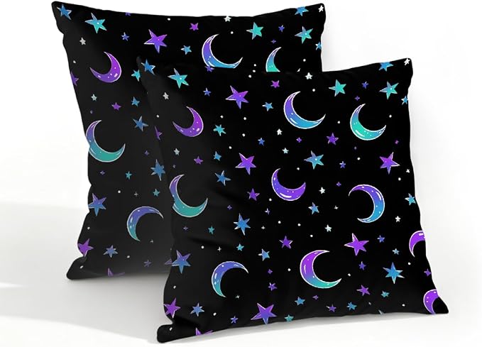 18x18 Inch Outdoor Pillow Covers Set of 2 Waterproof Throw Pillow Covers Decorative Couch Cushion Covers Moon and Stars Square Pillowcases Protectors for Patio Garden Sofa