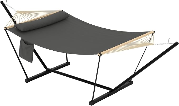 GarveeLife Outdoor Double Hammock with Heavy Duty Adjustable Steel Stand, Portable 2 Person Hammock for Patio Garden Beach Backyard