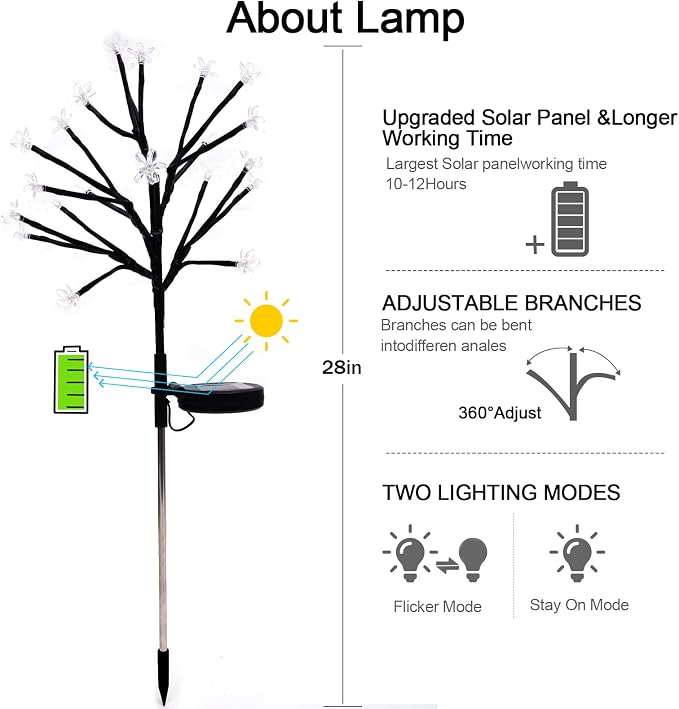 6 Pack Solar Lights Outdoor Waterproof, Garden Lights Solar Flowers | 2 Modes 120LED, Fairy Garden Decor for Outside, Yard, Patio, Pathway, Lawn Decorations, Gardening Gifts for Women Mom