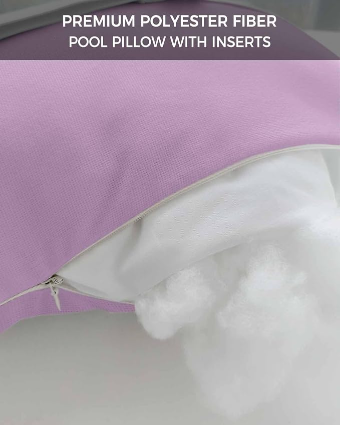 Chaise Lounge Chair Pillow with Strap & Insert Lavender Outdoor Recliner Head Pillow Pack of 2 Solid Purple Color Waterproof Headrest Patio Lumbar Pillow for Beach Pool Office Chair 12x20 Inch