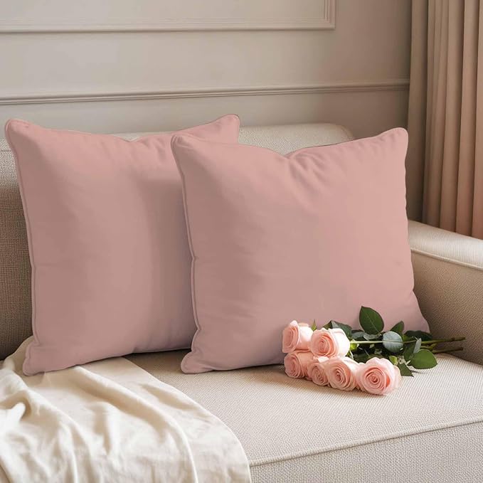 Outdoor Pillow Covers 24 x 24 Inches, Pink Pure Color Waterproof Throw Pillow Cover Set of 2, Aesthetics Contemporary Luxury Decorative Square Cushion Covers for Patio/Couch/Garden