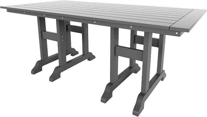 WestinTrends Malibu 7 Piece Adirondack Outdoor Dining Set, All Weather Poly Lumber Patio Table and Chairs Furniture Set, 71" Trestle Dining Table and 6 Adirondack Dining Chair, Gray