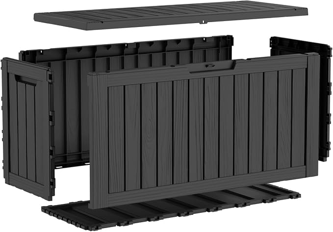 LAUSAINT HOME 260 Gallon Resin Deck Box, Outdoor Toy Storage Box, Package Delivery Box with Lockable Lid, Waterproof Outdoor Storage Box For Garden Tools, Patio Cushions(260 Gallon,Black)