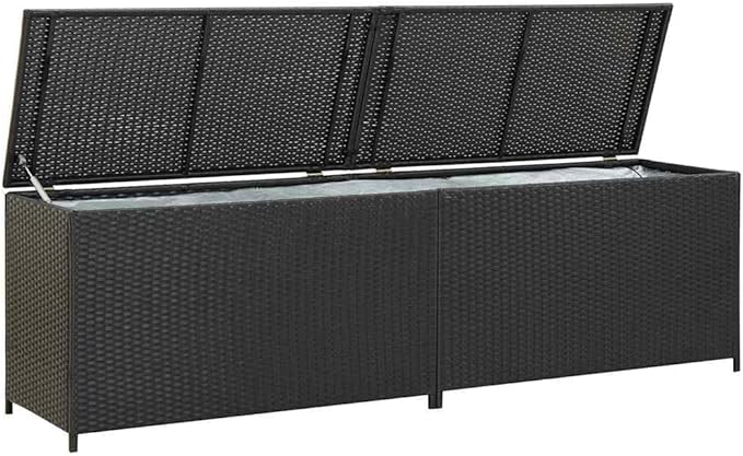 Black Outdoor Storage Box with Gas Lift Lid 78.7x78.7x23.6 Inch Large Capacity Weather Resistant Poly Rattan Deck Box for Garden Patio and Balcony