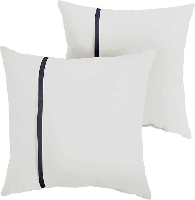 Sorra Home Indoor Outdoor Sunbrella Square Pillows, Set of 2, 20x20, Canvas Natural Ivory & Canvas Navy Blue