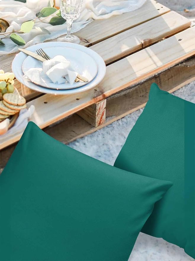 Outdoor Waterproof Throw Pillow Covers Set of 2 Green Pillowcases 26x26 Inches Solid Green Color Patio Decorative Pillows Cushion Case Patio Pillows for Couch Bed Chair Garden