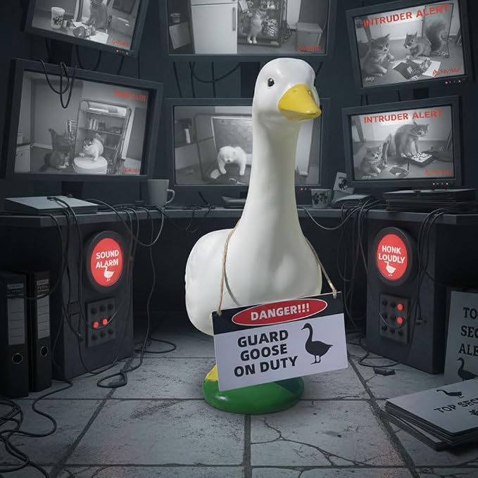 Goose Outfit,Porch Goose Outfits,Lawn Goose Statue Costume for 17"/23" Cement Plastic Goose Duck Decorations,with a Danger Warning Sign(Danger Sign)