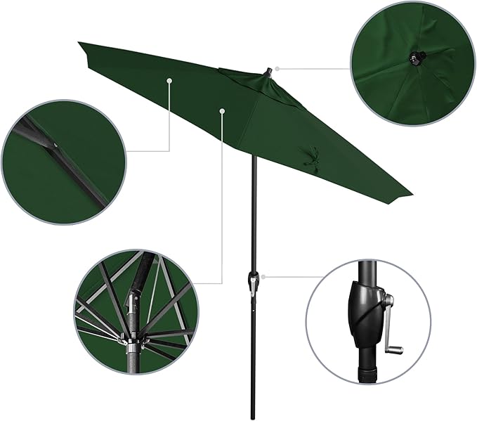 California Umbrella 7.5' Rd Aluminum Patio Umbrella, Crank Lift, Auto Tilt, Black Finish