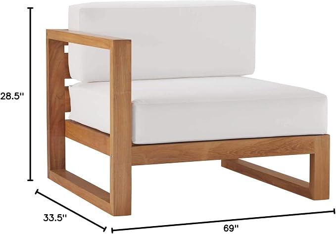 Modway EEI-4256-NAT-WHI-SET Upland Patio Teak Wood 2-Piece Sectional Sofa Loveseat, Natural White