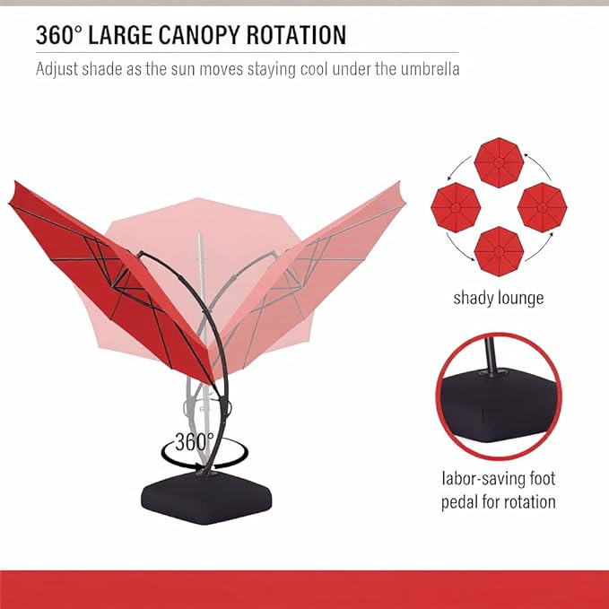 LAUSAINT HOME Outdoor Patio Umbrella with Base included, Deluxe Curvy Cantilever Umbrella Heavy Duty Offset Hanging Umbrella