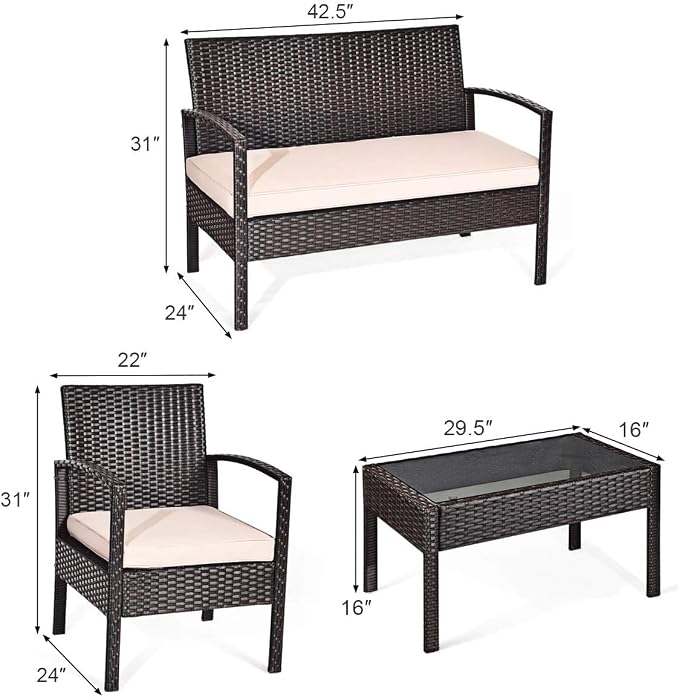 DORTALA 8 Piece Wicker Patio Furniture Set, Outdoor PE Rattan Conversation Set with Loveseat, Chairs & Coffee Table for Backyard Porch Garden Poolside Balcony