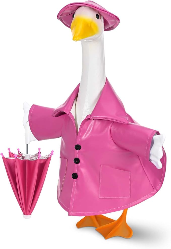 Summer Goose Outfits 23 Inch Porch Goose Raincoat Clothes Yard Goose Umbrella Outfit Fits Cement or Plastic Geese Statue for Outdoor Lawn Garden Patio Summer Holiday Decor (Pink)