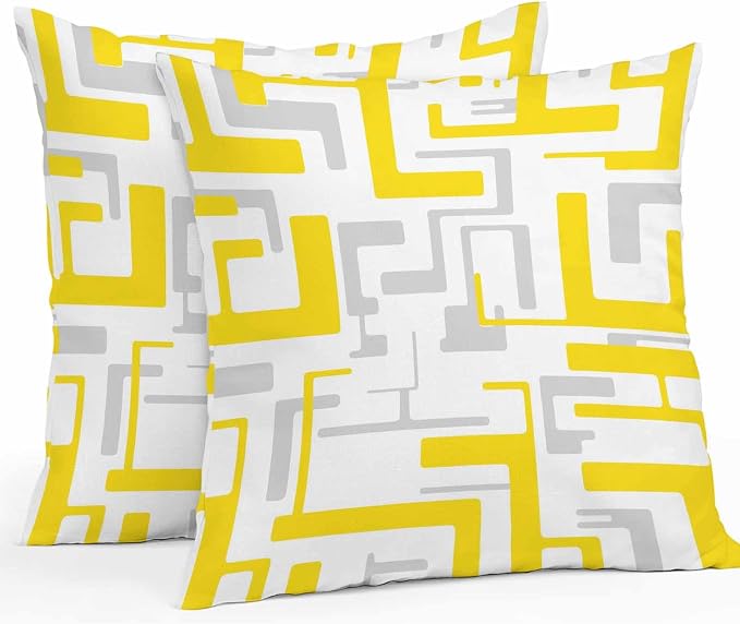 Geometric Outdoor Pillow Shams Set of 2, Decorative Pillowcases Cushion Case, Soft Throw Pillow Covers Waterproof Pillow Case 20x20 Inch, Abstract Lines Yellow Gray Modern Art