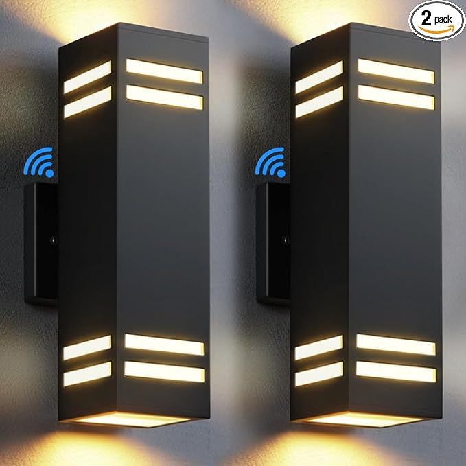 SHIMR Dusk to Dawn Outdoor Lighting, Modern Sconce, ETL Listed, 2 Pack | Black, Waterproof Aluminum Exterior Lighting Fixture, E26 Base, LED Bulbs Include, Up and Down Lights for Porch Garage Patio