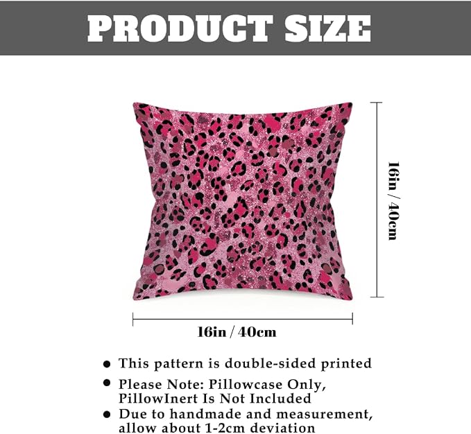 16x16 Inch Outdoor Pillow Covers Set of 2 Waterproof Throw Pillow Covers Decorative Couch Cushion Covers Pink Glitter Leopard Print Square Pillowcases Protectors for Patio Garden Sofa