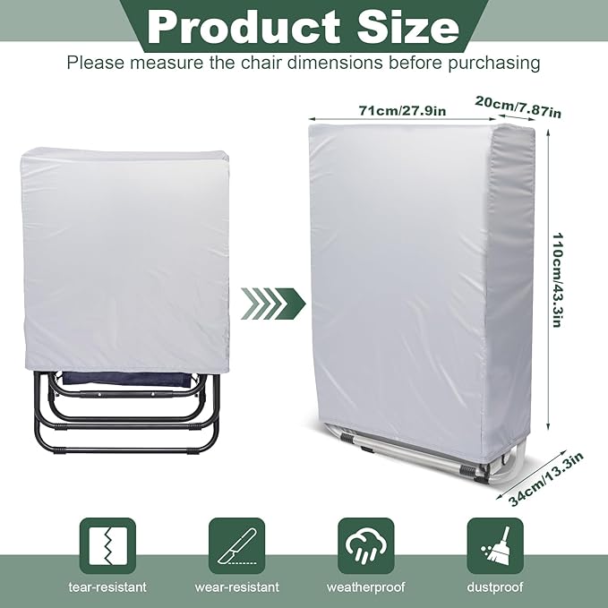 Zero Gravity Folding Chair Covers 2PCS, Waterproof UV-Proof 420D Oxford Cloth Lawn Patio Furniture Covers All Weather Resistant, Anti Gravity Chair Covers for Folding Chairs, 28"W x 13"D x 43"H, Grey