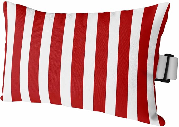 Red Striped Outdoor Chaise Lounge Head Pillow with Insert,Christmas Farmhouse Red White Stripes Waterproof Headrest Lumbar Pillow Cusion Cover with Elastic Strap for Patio Beach Recliner,11"x16" 1PCS