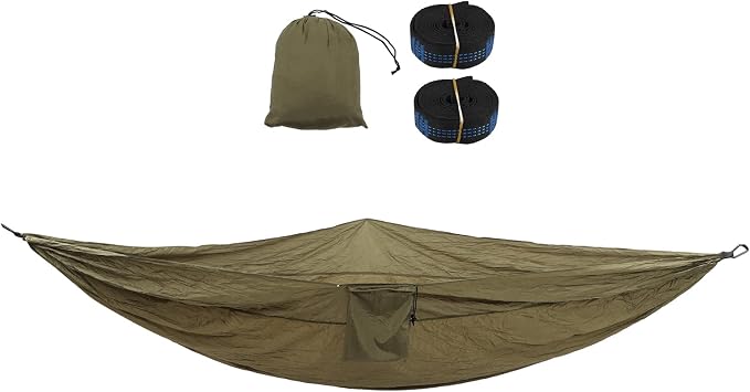 Double Hammock 210T Nylon Camping Swing, Outdoor Indoor Hanging Bed for 2 Person, Lightweight Portable Hammock with Carabiner Steel Buckle for Camping Hiking Backyard (Olive Drab)