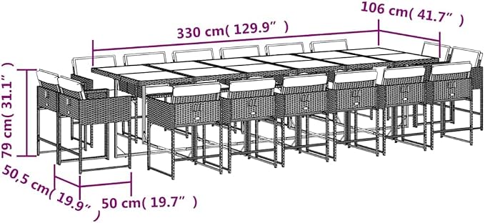 17 Piece Patio Dining Set, Poly Rattan Garden Table and 16 Chairs with Washable Cushions, Space Saving Cube Design for Backyard Deck