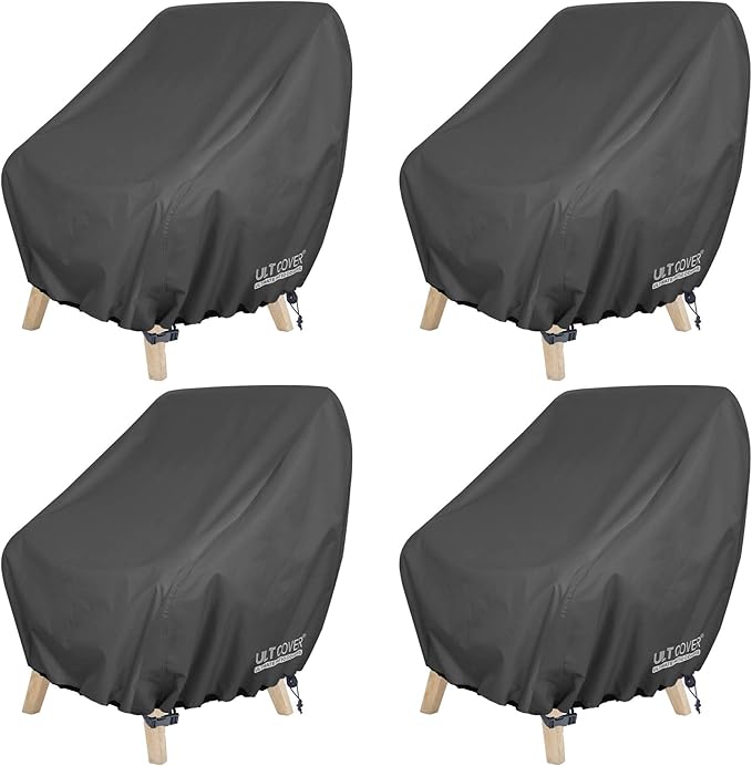 ULTCOVER Waterproof Patio Chair Cover – Outdoor Lounge Deep Seat Single Lawn Chair Cover 4 Pack Fits Up to 35W x 38D x 34H inches, Black