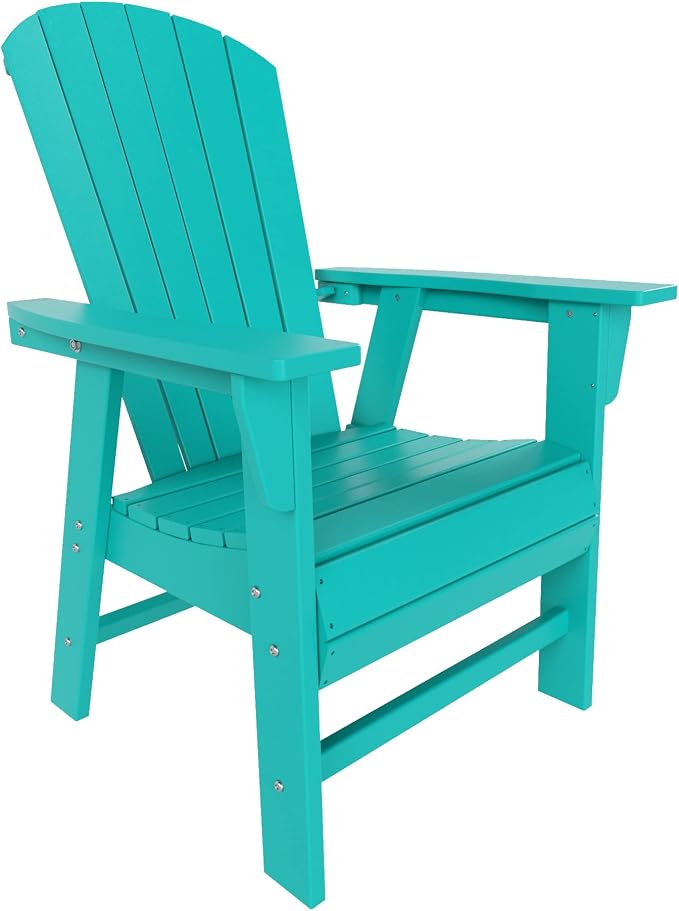 WestinTrends Dylan Adirondack Outdoor Dining Set for 6, All Weather Poly Lumber Patio Table and Chairs Set of 6, 71" Trestle Outdoor Table and Seashell Adirondack Dining Chair, Turquoise