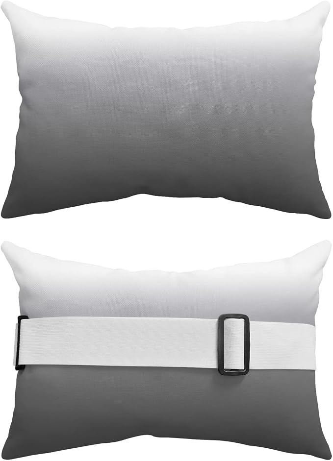 Outdoor Pillows Covers with Inserts Gradient Grey Waterproof Recliner Pillow with Adjustable Strap Throw Pillows for Patio Furniture Pool Lounge Chair, 12x20 inch, 2PCS