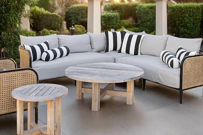RSH DECOR 6-Pack Pillow Set | All-Weather Spun Fabric | Water & Fade-Resistant | Outdoor Throw Pillows | 20" x 12" Lumbar, 17" Square, & 20" x 6" Neck Roll | Made in USA (Matte Black Geometric)