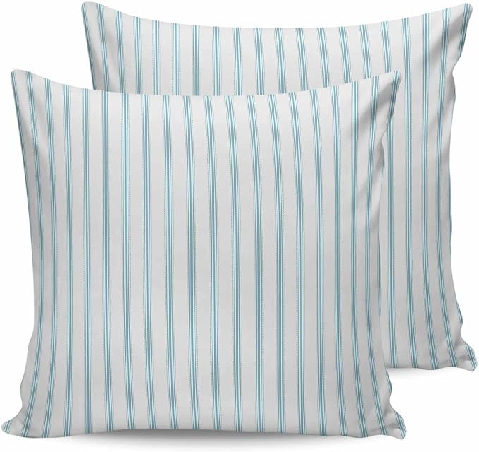 Outdoor Waterproof Throw Pillow Covers Set of 2 Teal Stripes Pillowcases 26x26 Inches Simple Style Patio Decorative Pillows Cushion Case Patio Pillows for Couch Bed Chair Garden