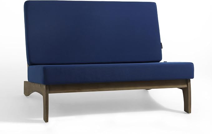 Outdoor Furniture Patio Couch, Weather Resistant Patio Loveseat Sofa Couch with Removable Cushion, Teak Wood Frame for Porch & Backyard Seating - Navy