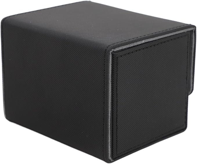 Zunate Card Deck Box with Magnetic Flap Lid, Large Capacity PU Leather Storage Box/Cover for Game Cards and Tarot Cards, Black, Holds Up to 100 (Black)