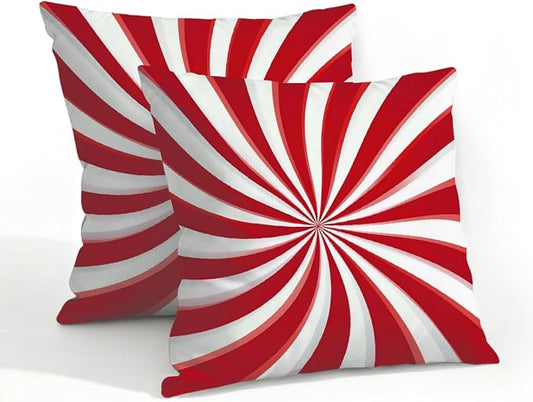 20x20 Inch Outdoor Pillow Covers Set of 2 Waterproof Throw Pillow Covers Decorative Couch Cushion Covers Candy Cane Swirl Square Pillowcases Protectors for Patio Garden Sofa