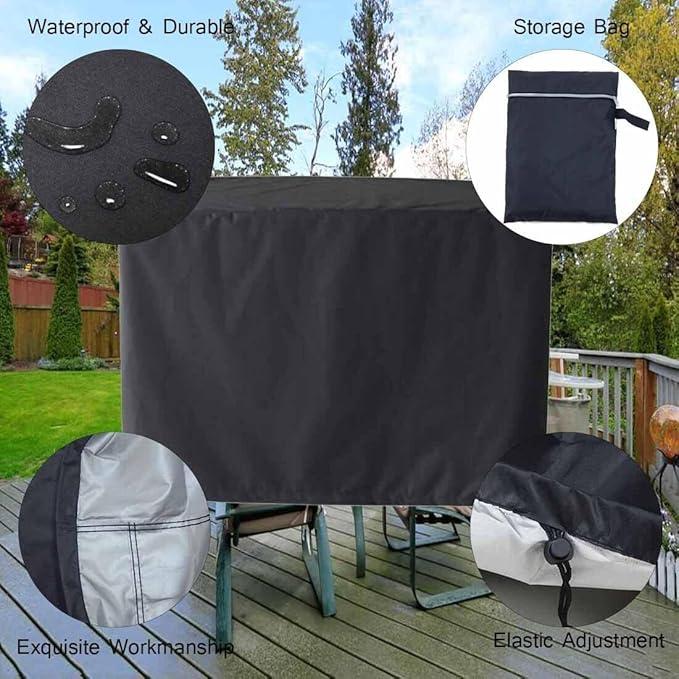 FLR 46x46x29in Patio Table Cover Square Black Waterproof Outdoor Dinner Protector Dust-Proof Table Desk Cover Furniture Covers with Storage Bags for Garden Outdoor Indoor Furniture Table