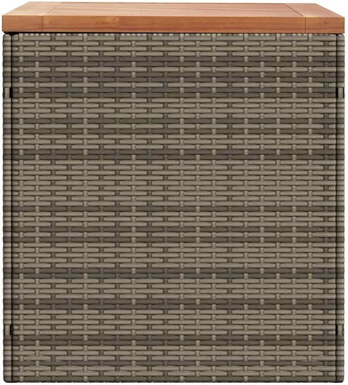 Outdoor Storage Bench with Cushion Storage, 43.3" Patio Furniture, PE Rattan & Acacia Wood, Gray Garden Seat Box for Pillows Blankets Toys, Durable Weather-Resistant Deck Box with Gas Spring