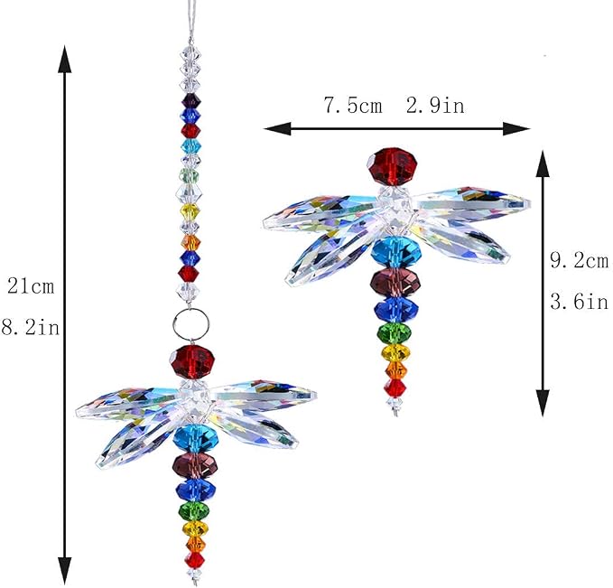 Crystal Dragonfly Suncatcher Rainbow Maker Window Hanging Pendant Decor | Dragonfly Crystal Prism Suncatcher Rainbow Light Catcher Feng Shui Pendant for Window Car Rear View Mirror Home Garden Decor