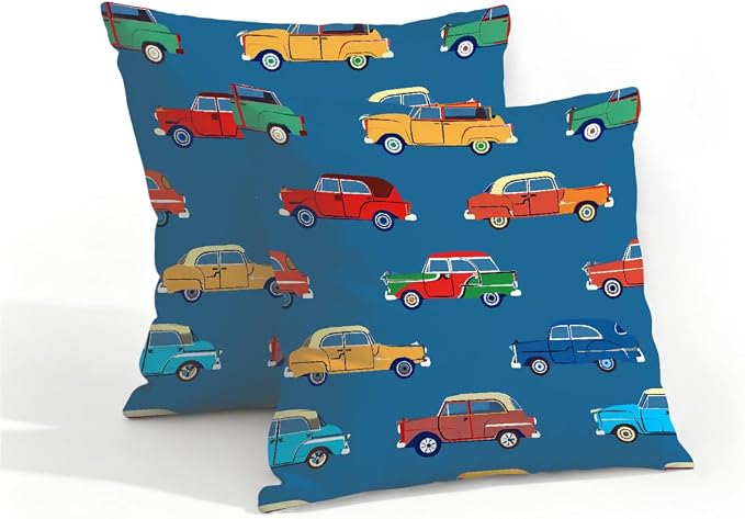 16x16 Inch Outdoor Pillow Covers Set of 2 Waterproof Throw Pillow Covers Decorative Couch Cushion Covers Colorful Car Square Pillowcases Protectors for Patio Garden Sofa