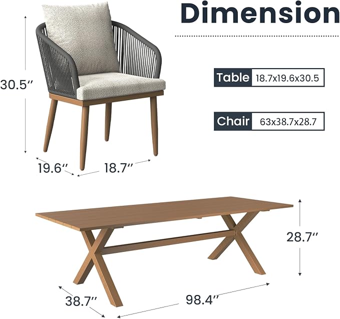 11-Piece Patio Dining Table Sets, Woven Wicker Dining Set with Rectangular Aluminum Table and Dining Chairs Modern Outdoor Dining Furniture Set for Outdoors and Indoors