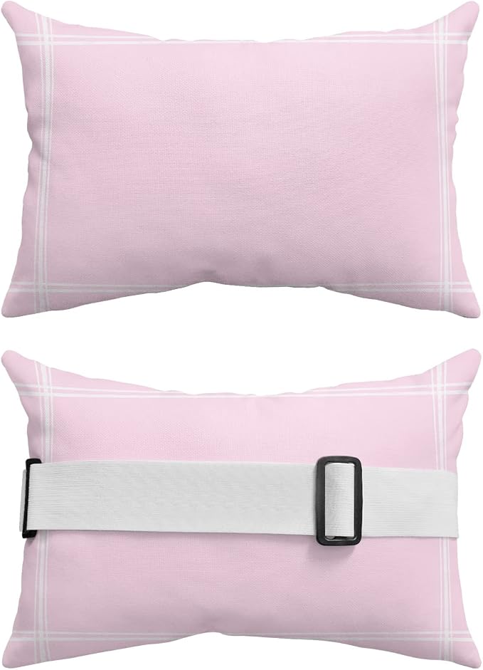 T&H XHome Outdoor Pillow for Chaise Lounge Chair, Solid Color Pink Waterproof Headrest Pillow Lumbar Pillows with Insert & Adjustable Elastic Strap for Beach, Poolside, Patio, Office (2 Pack)