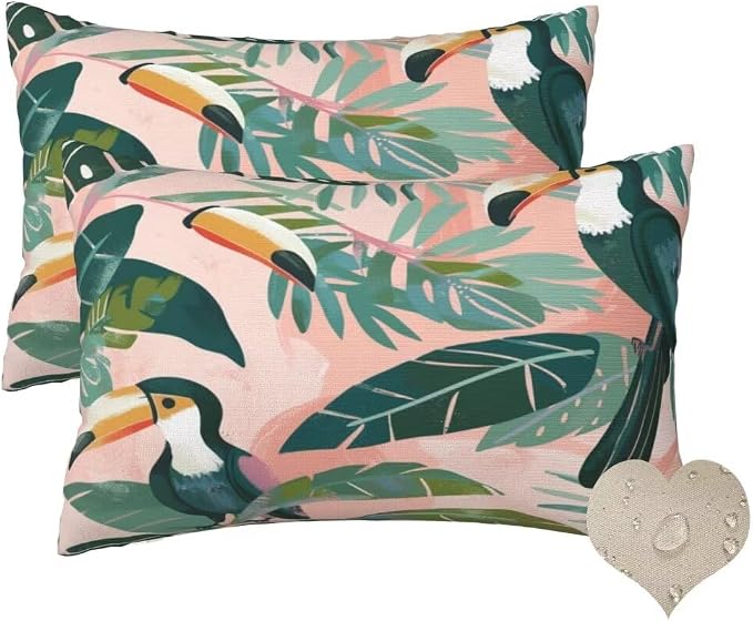 Outdoor Pillows Waterproof Set of 2 Outdoor Pillow Covers 16x24 Inch, Pink Throw Pillows Parrot Pillow Covers, Summer Garden Decorative Pillows Outdoor Pillows for Patio Furniture Car Home Decor-hs308