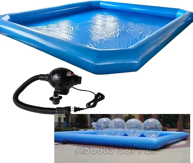 INTBUYING Inflatable Water Pool 23x23x1.8ft PVC Inflatable Swimming Pool for Play Water Walking Ball Wading Pool with 800W Blower for Family Summer Outdoor Garden Water Play